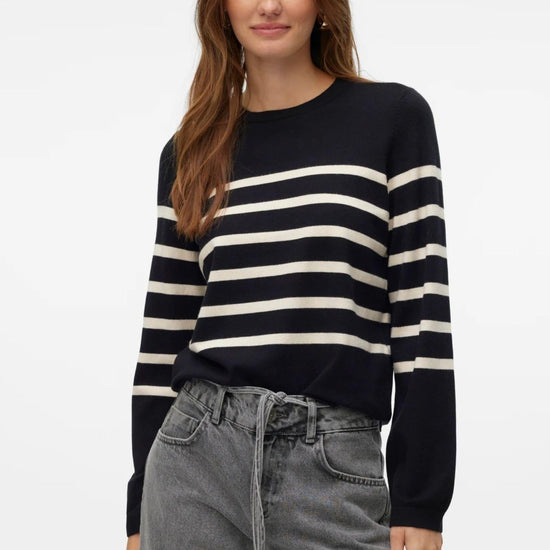 Vero Moda Pullover Donna Saba Nero Strisce Bianche 10309324 Black BIRCH VERO MODA 