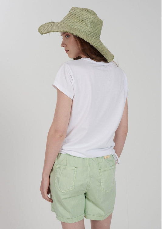 Yes Zee - Women's V-Neck T-Shirt with Drawstring Hem Chalk White