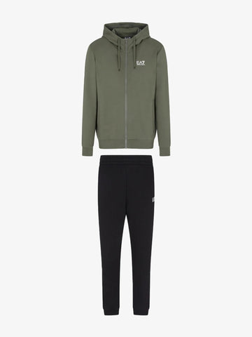 EA7 Emporio Armani Men's Tracksuit with Hood and Zip Green Black