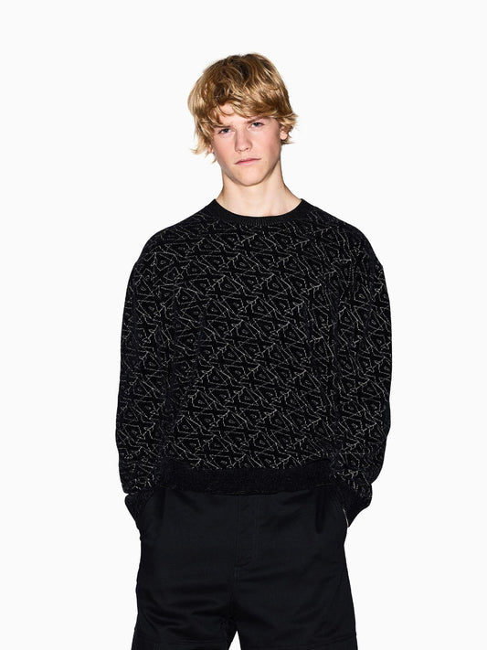 Armani Exchange Maglione girocollo con logo allover Uomo Nero