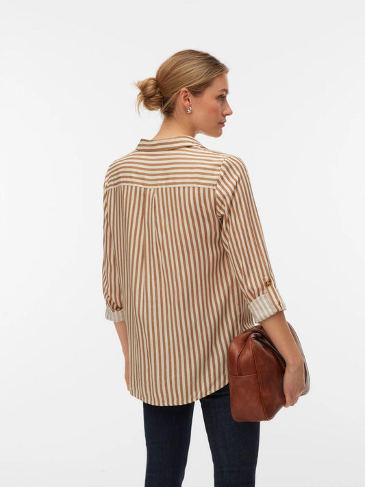 Vero Moda Women's Shirt Birch New Stripe Tigers Eye Vmbumpy