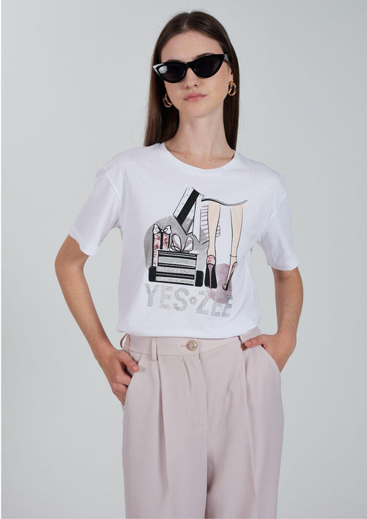 Yes Zee - Women's White Crew Neck T-Shirt