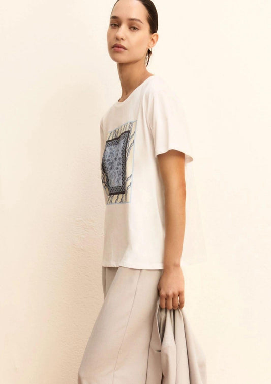 Emme Marella Women's White T-Shirt Blue Scarf Print