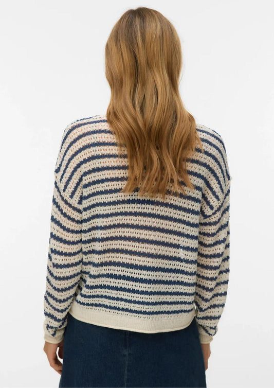 Vero Moda - Women's Charlene Grey Birch Blue Stripe Pullover