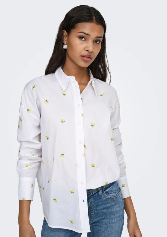 Jacqueline De Yong Women's Shirt Nelly White Yellow Flowers
