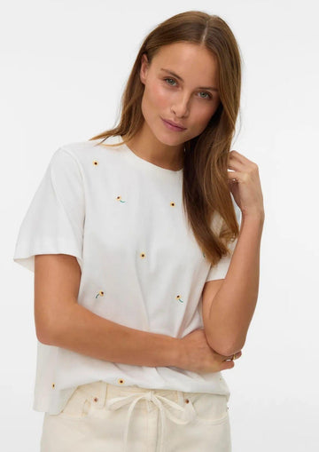 Vero Moda - Maglie Donna Sola Bianca Stampa Sunflower