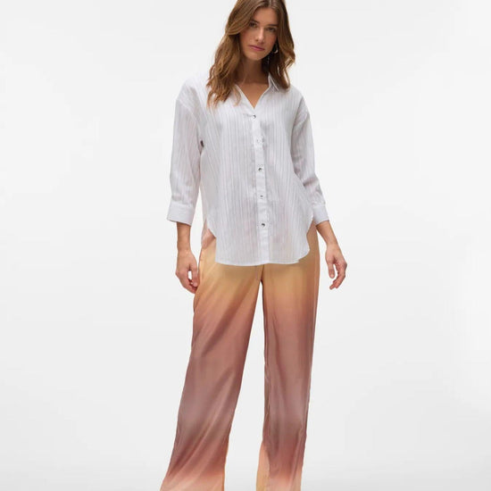 Vero Moda Camicia Donna VMOLLA Maniche 3/4 Bright White con Filo Lurex Argento 10329382 Bright White VERO MODA 