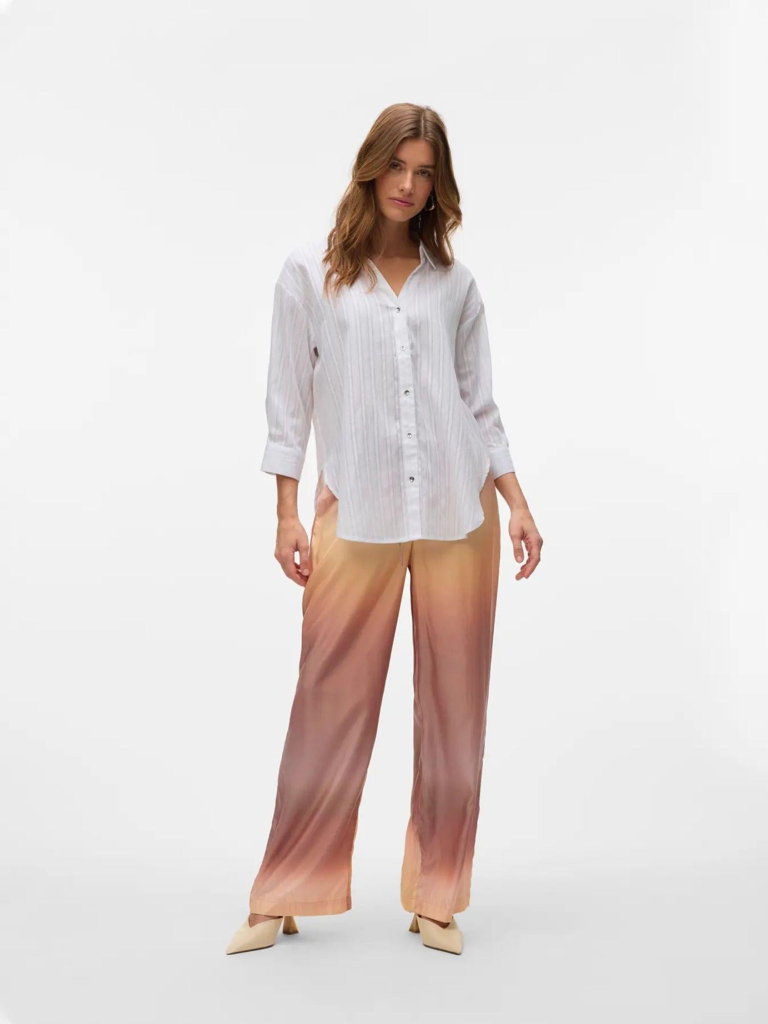 Vero Moda Camicia Donna VMOLLA Maniche 3/4 Bright White con Filo Lurex Argento 10329382 Bright White VERO MODA 