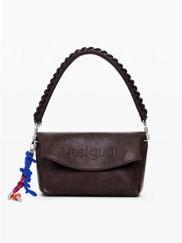 Borsa effetto camoscio logo 3D medio Donna Marrone