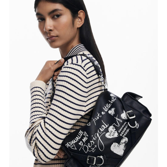 Desigual Borsa bowling effetto pelle lettere media Donna Nero 25WAXPA6 2000 DESIGUAL 