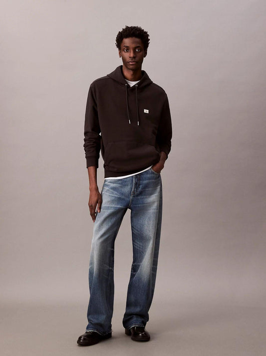Calvin Klein Felpa con cappuccio in spugna di cotone con stemma Uomo Nero