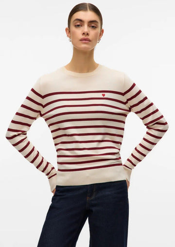 Vero Moda Pullover Donna Dory Beige e Bordeaux
