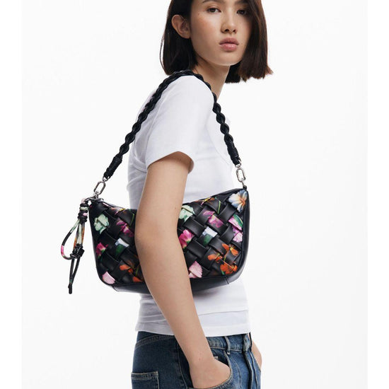 Desigual Borsa intrecciata piccola con fiori Donna Nero 25SAXPBQ 2000 DESIGUAL 