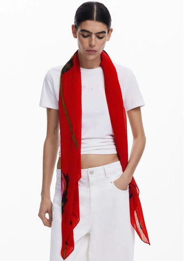 Foulard Donna Big Fiore Rectangle Arancio