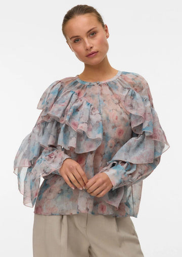 Vero Moda Women's Sabrina Beige Patterned Shirt