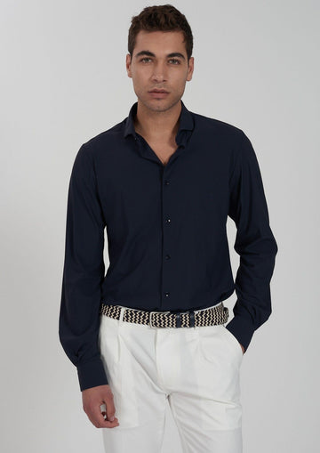 Yes Zee - Camicia Uomo Collo Alla Francese Blu Navy