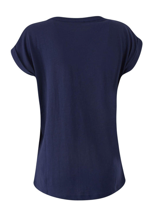 Yes Zee - Women's Batwing Sleeve T-Shirt with Navy Blue Cuff