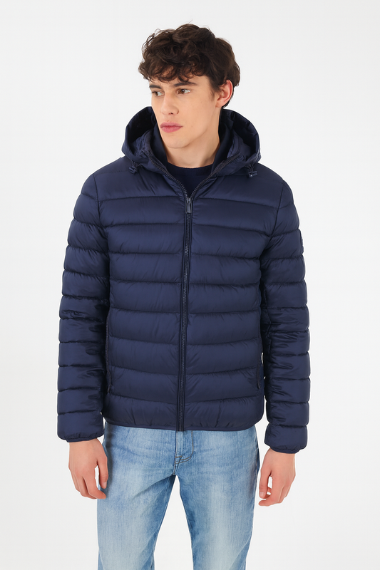 Giubbino Uomo Trapuntato Con Cappuccio Blu