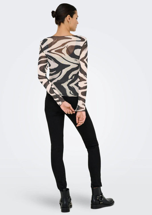 Jacqueline De Yong Top Donna Elsa Grigio e Bianco Animalier