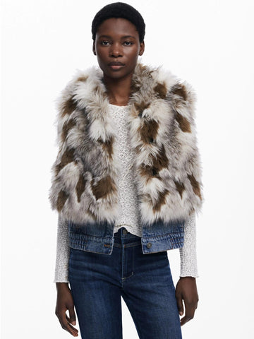 Desigual Gilet di Jeans con Pelliccia Sintetica Donna