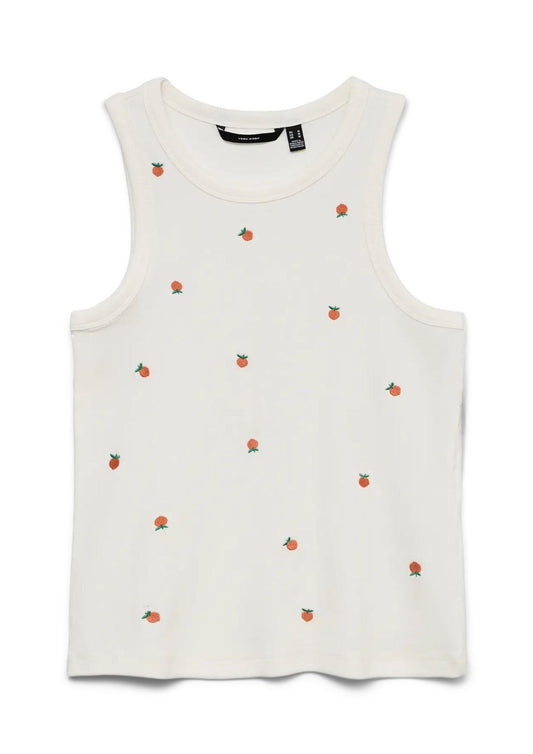 Vero Moda - Women's Naja White Camisole with Peach Print