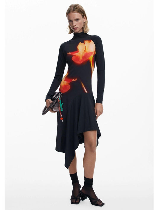 Desigual Abito aderente asimmetrico Donna Nero