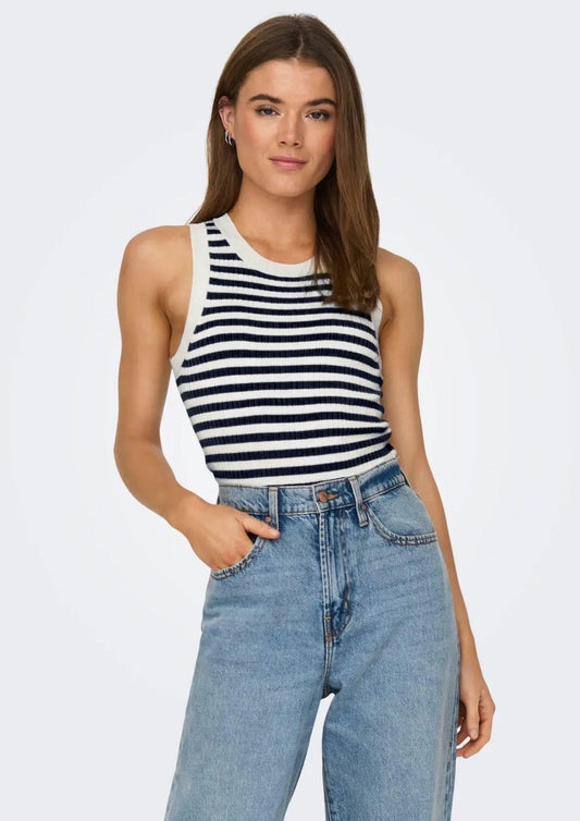 Jacqueline De Yong Women's Aya White and Blue Tank Top