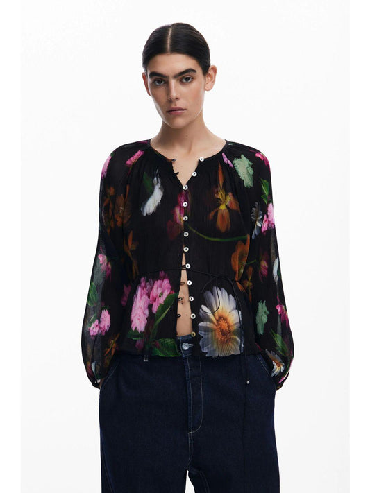 Blusa a fiori Donna Nero