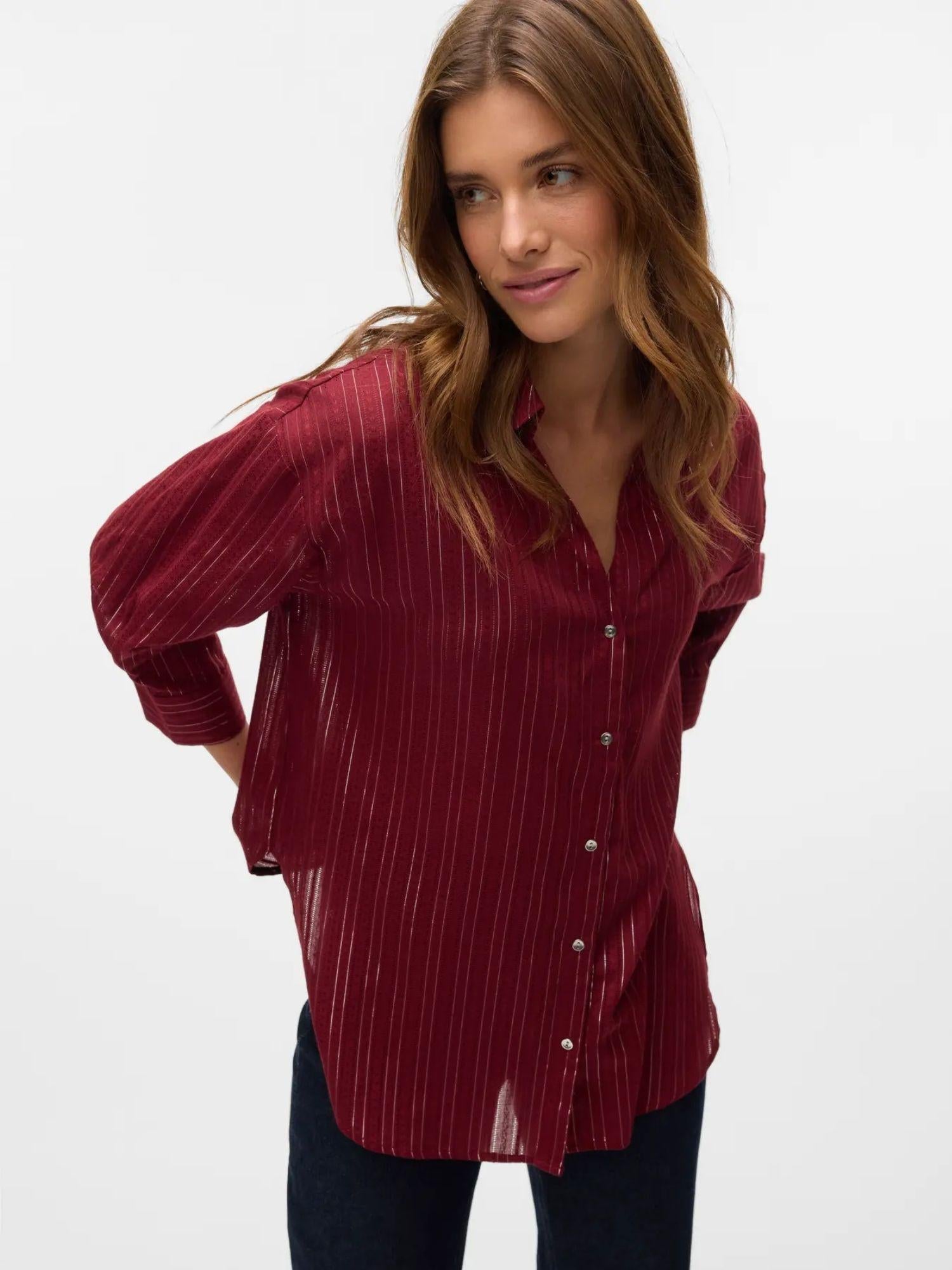 Vero Moda VMOLLA Camicia 3/4 Donna Syrah Silver lurex 10329382 Syrah VERO MODA 