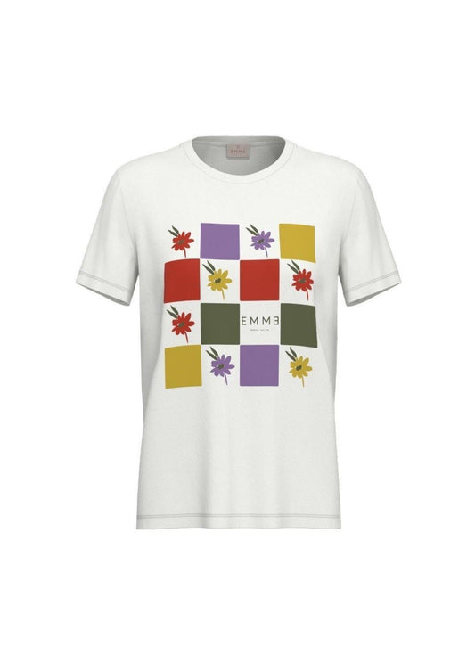 Emme Marella Women's T-Shirt Emmvenere White Multicolor Plaid Print