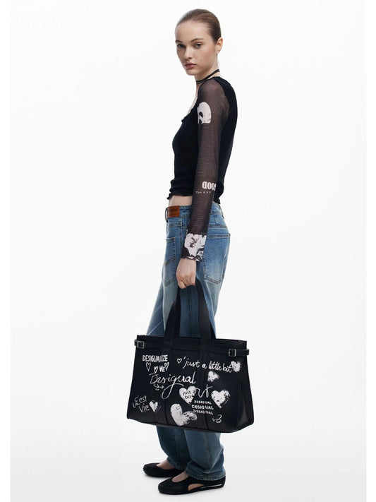 Desigual Shopper effetto pelle con lettere grande Donna Nero