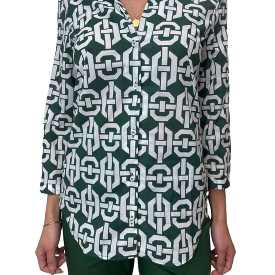 Emme Marella Camicia Donna Accolto Verde Fantasia Geometrica 2515111132200 001 EMME MARELLA 
