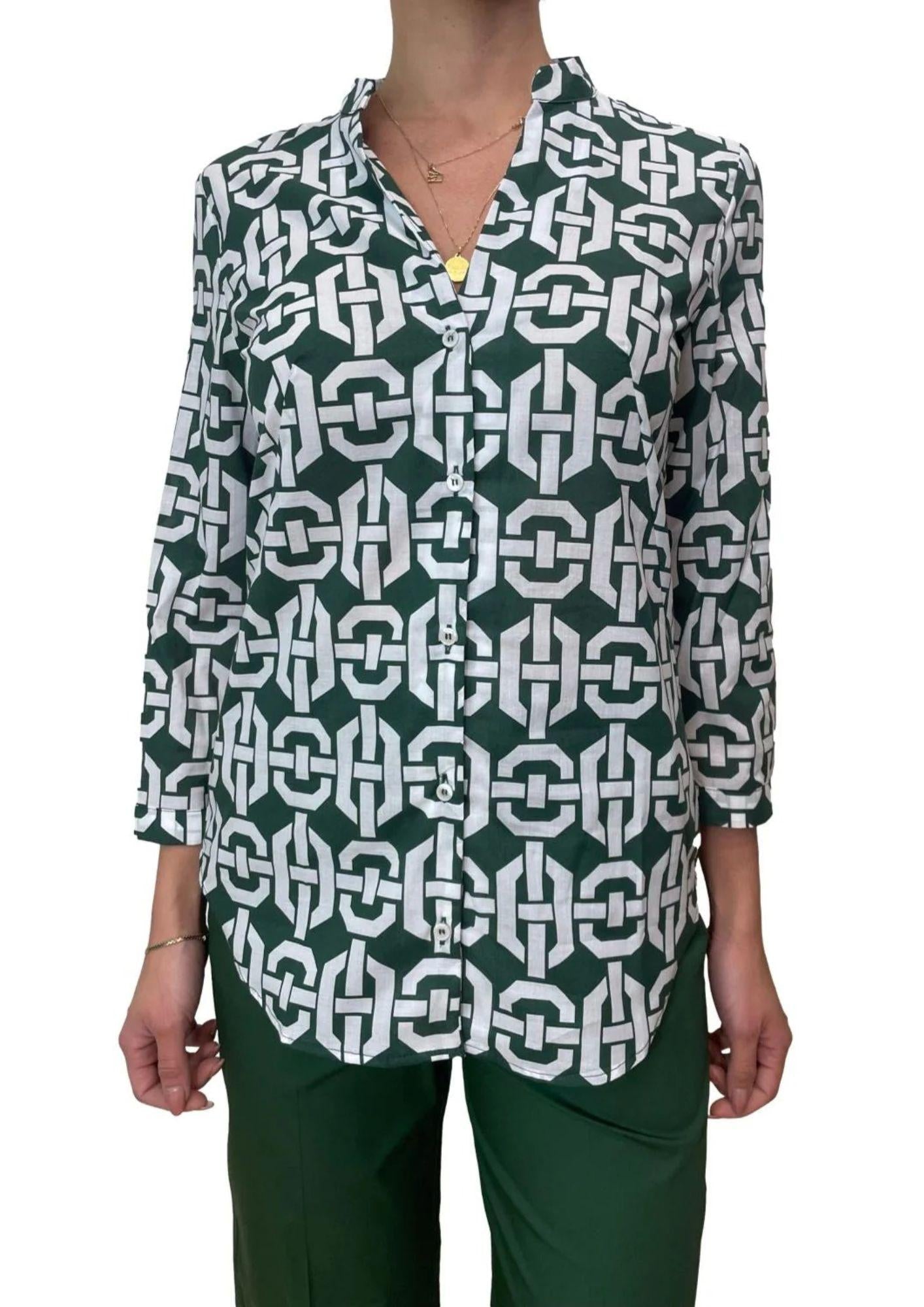 Emme Marella Camicia Donna Accolto Verde Fantasia Geometrica 2515111132200 001 EMME MARELLA 