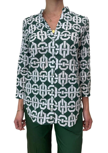Emme Marella Camicia Donna Accolto Verde Fantasia Geometrica 2515111132200 001 EMME MARELLA 