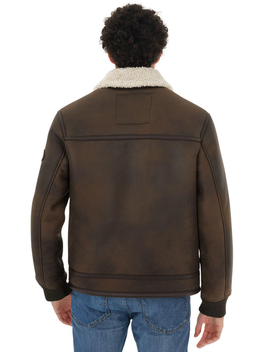 MClassics Men's Brown Shearling Aviator Winter Jacket