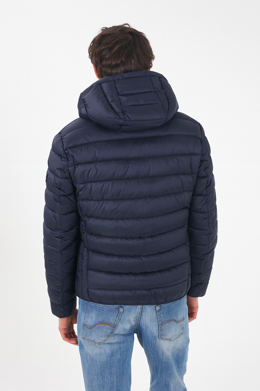 Giubbino Uomo Trapuntato Con Cappuccio Blu