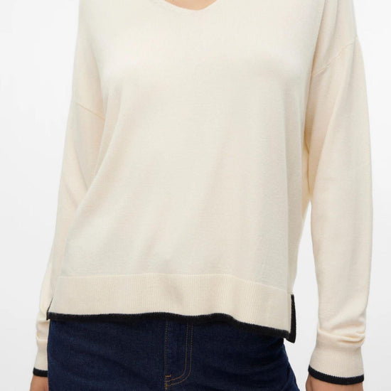 Vero Moda Maglione Donna Breeze Bianco Panna Con Dettagli Neri 10311090 Birch W. BLACK CONTRAST VERO MODA 