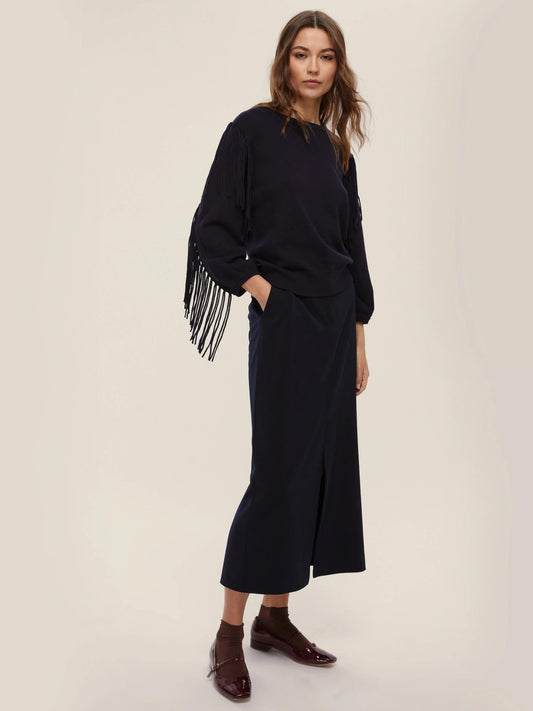 Falco Women's Blue Oversized Sweater with Fringes