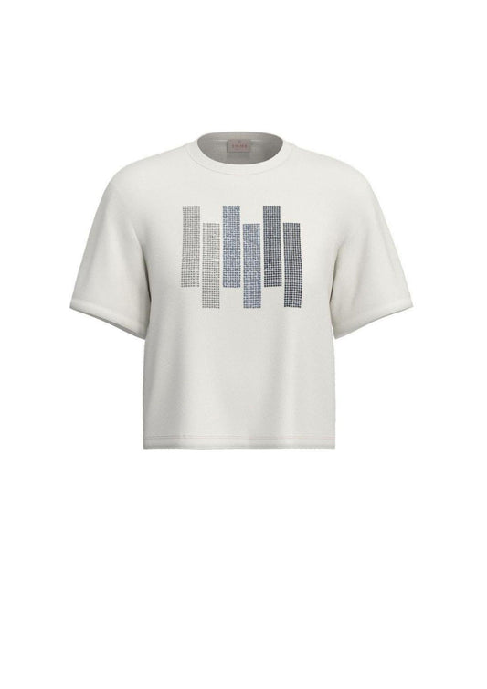 Emme Marella Women's Emmtessile White T-Shirt Blue Hotfix Print