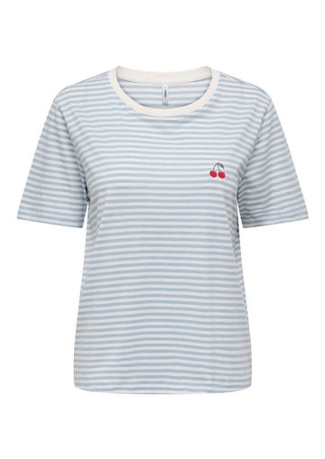 Only - T-Shirt Donna Happy Bianca e Azzurra
