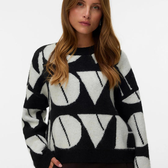 Vero Moda VMLOVE Pullover Donna Nero 10331432 Black W. BIRCH BIG LOVE VERO MODA 