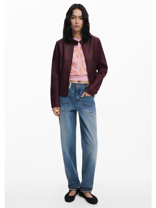 Desigual Giacca Donna Effetto Pelle Combinata Rossa