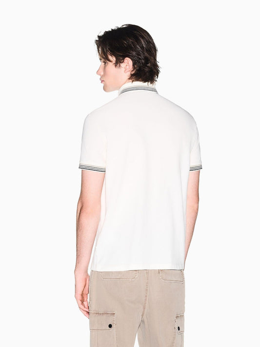 Armani Exchange Polo Uomo Bianco Crema in Piquet di Cotone Traspirante