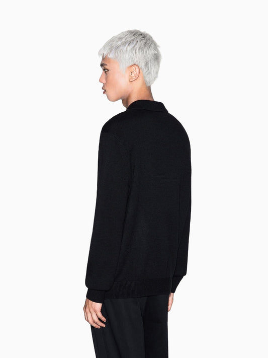 Armani Exchange Men's Elegant Black Wool and Cotton Knit Polo Shirt