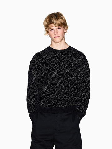 Armani Exchange Men's Crew Neck Sweater with Allover Logo Black