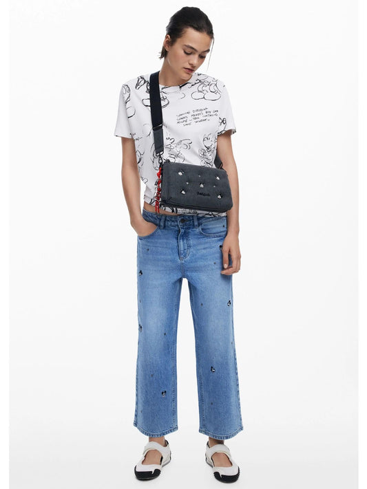Borsa a tracolla in denim Mickey media Donna Nero