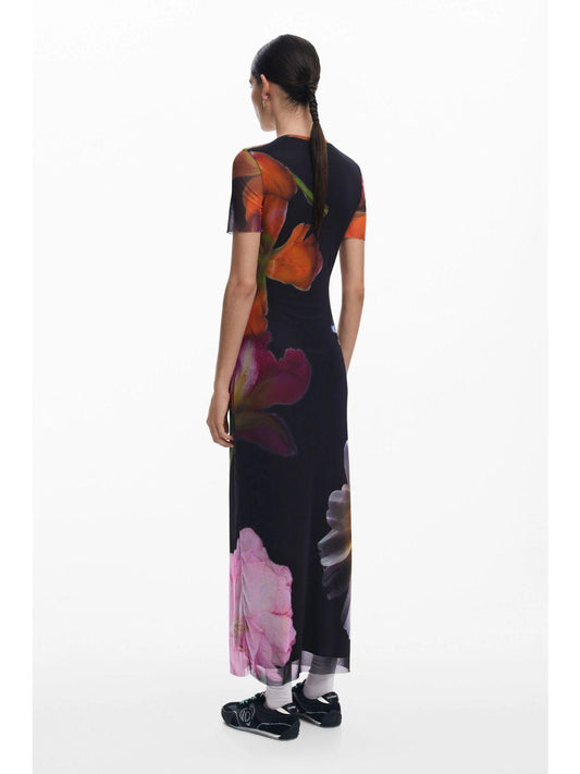 Abito in tulle con fiori Donna Nero