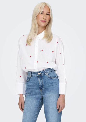 Only Camicia Donna New Bianca Cuori Rossi
