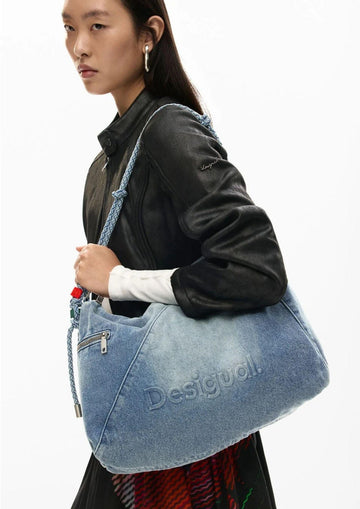 Desigual - Borsa Donna Bag Half Logo Denim Leiria 2.0 Demin Chiaro