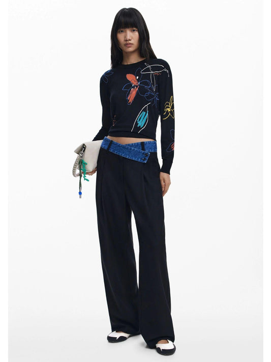Desigual Maglione leggero con tratti floreali Donna Nero